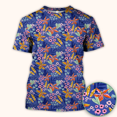 Nurse Blue Lily Floral Garden Pattern Scrub Top, Comfortable Scrubs for Nurses