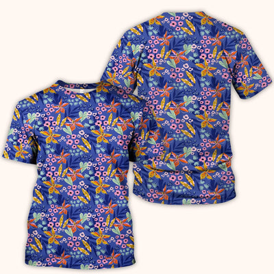 Nurse Blue Lily Floral Garden Pattern Scrub Top, Comfortable Scrubs for Nurses