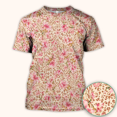 Pink Floral Leopard Print Pattern Scrub Top, Comfortable Scrubs for Nurses