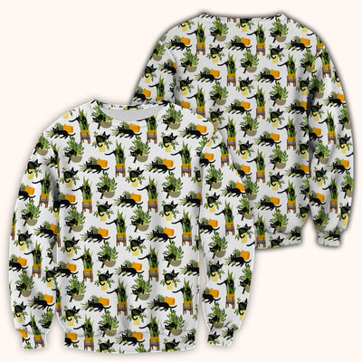 Black Cat Plant Pots Pattern Scrub Top, Comfortable Scrubs for Nurses