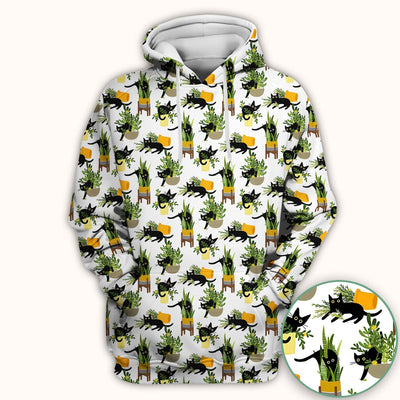 Black Cat Plant Pots Pattern Scrub Top, Comfortable Scrubs for Nurses