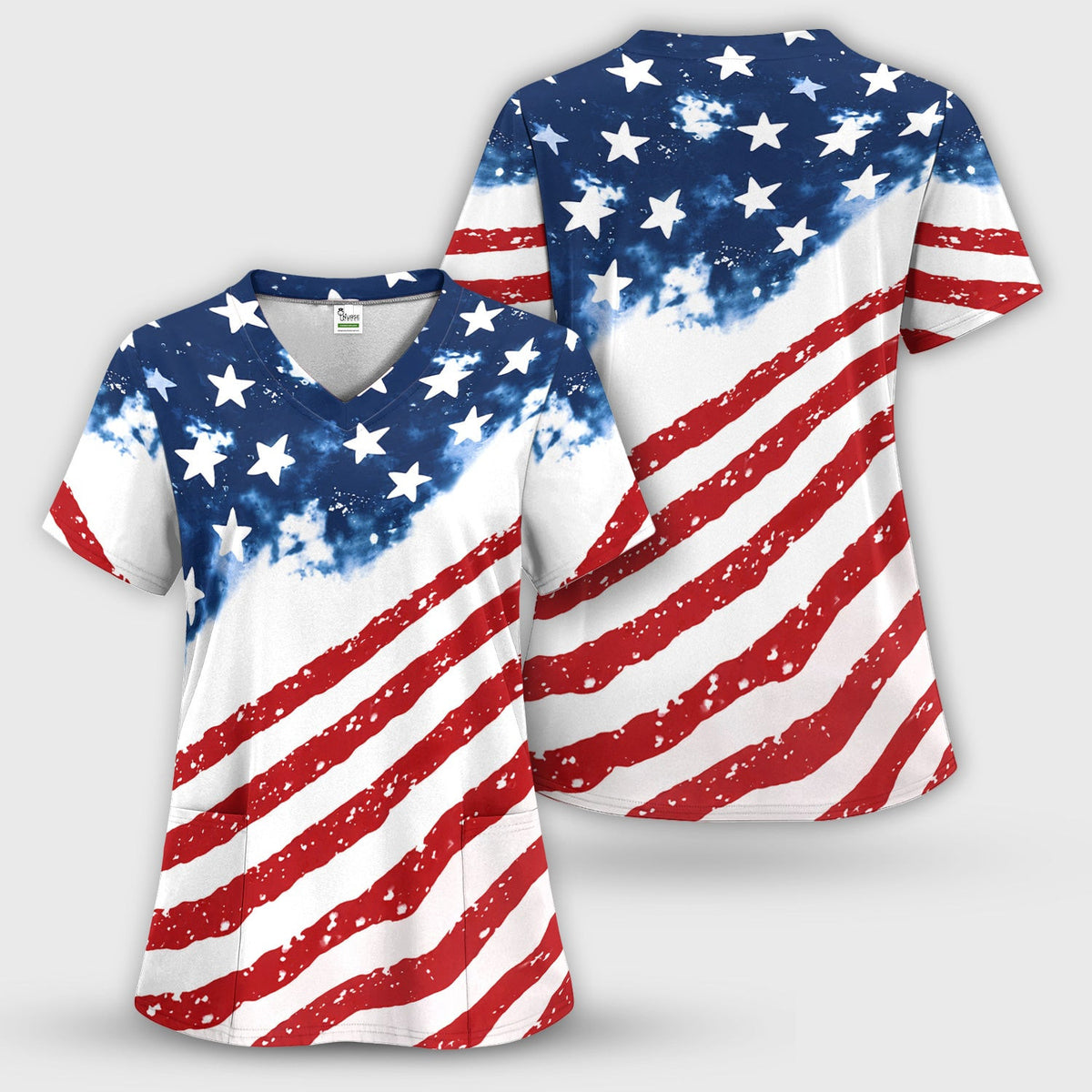 USA Stars And Stripes Pattern Scrub Top, Comfortable Scrubs for Nurses