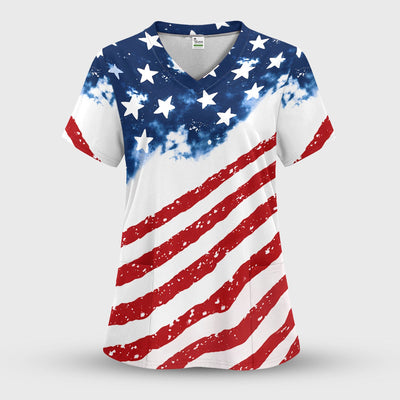 USA Stars And Stripes Pattern Scrub Top, Comfortable Scrubs for Nurses