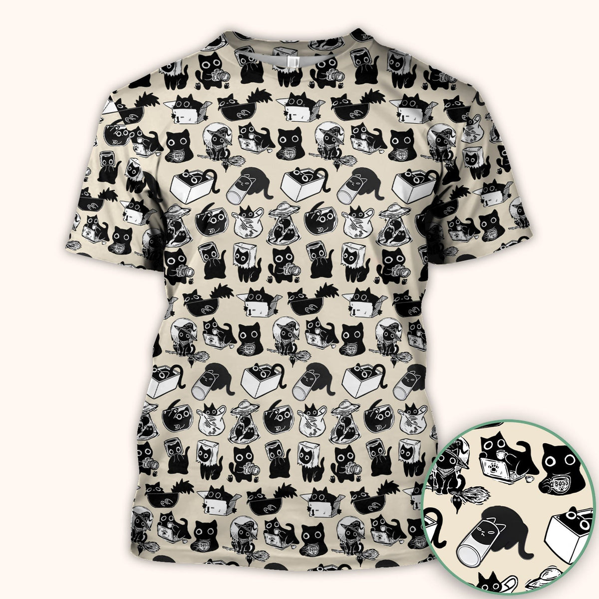 Black Cat Halloween Doodle Pattern Scrub Top, Comfortable Scrubs for Nurses