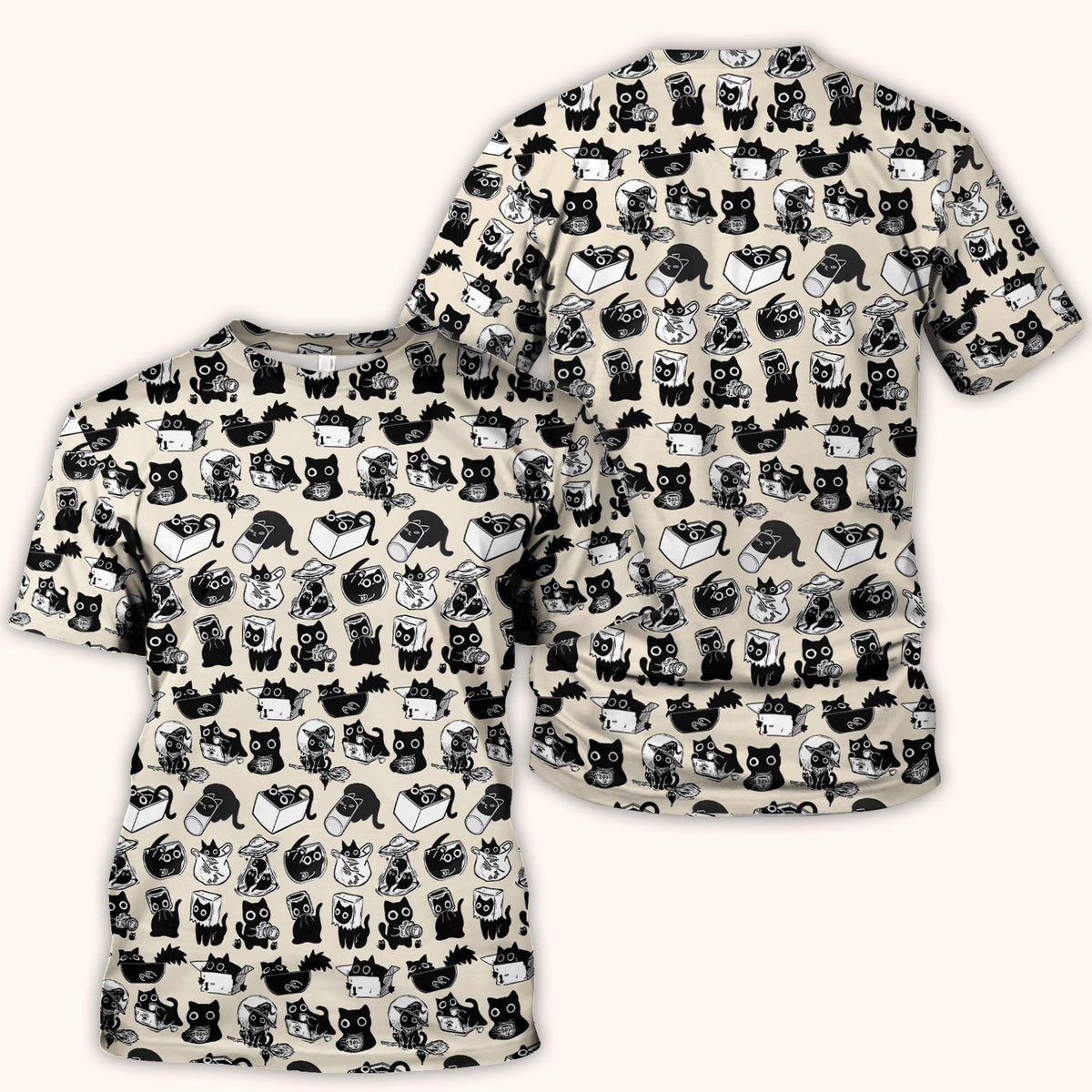 Black Cat Halloween Doodle Pattern Scrub Top, Comfortable Scrubs for Nurses