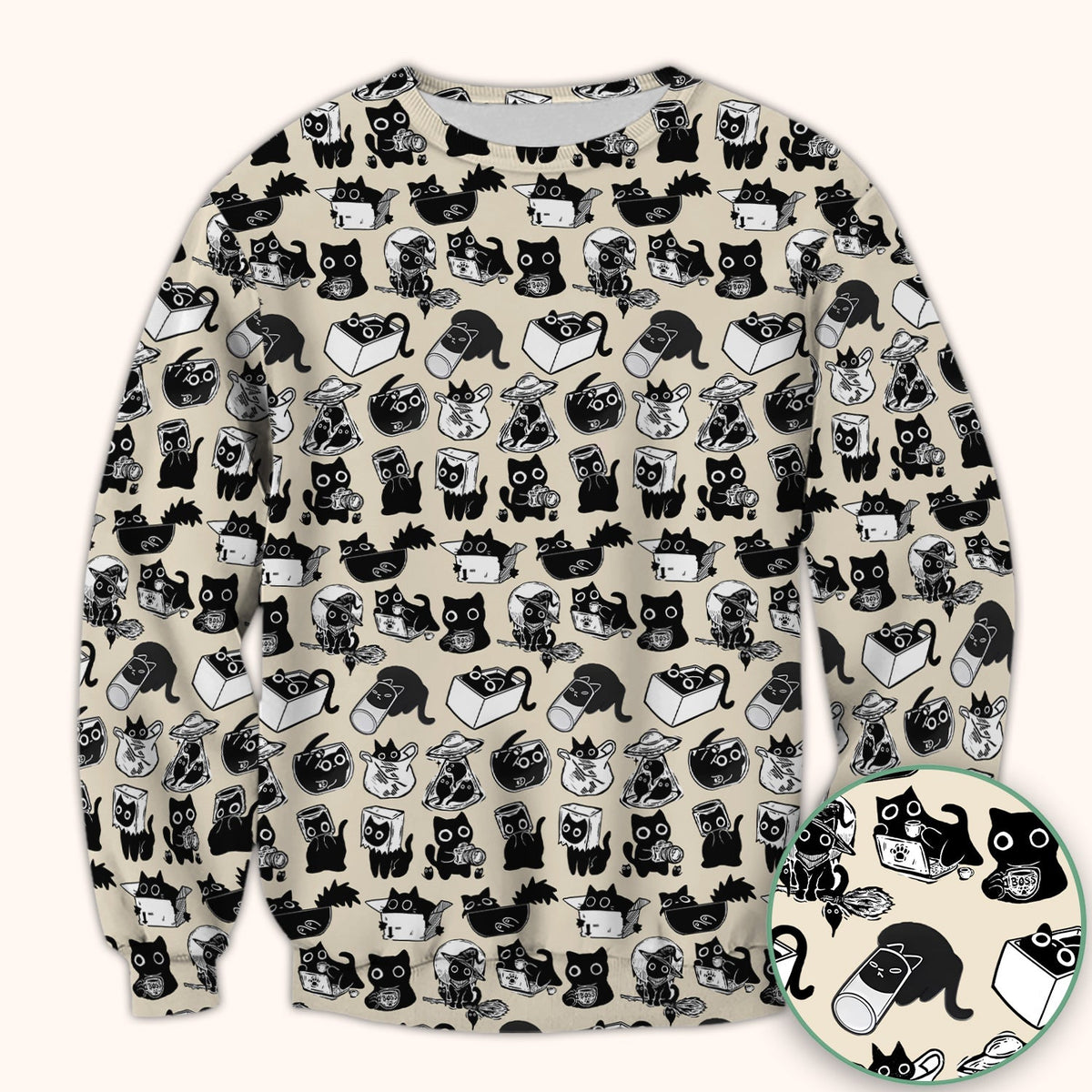 Black Cat Halloween Doodle Pattern Scrub Top, Comfortable Scrubs for Nurses