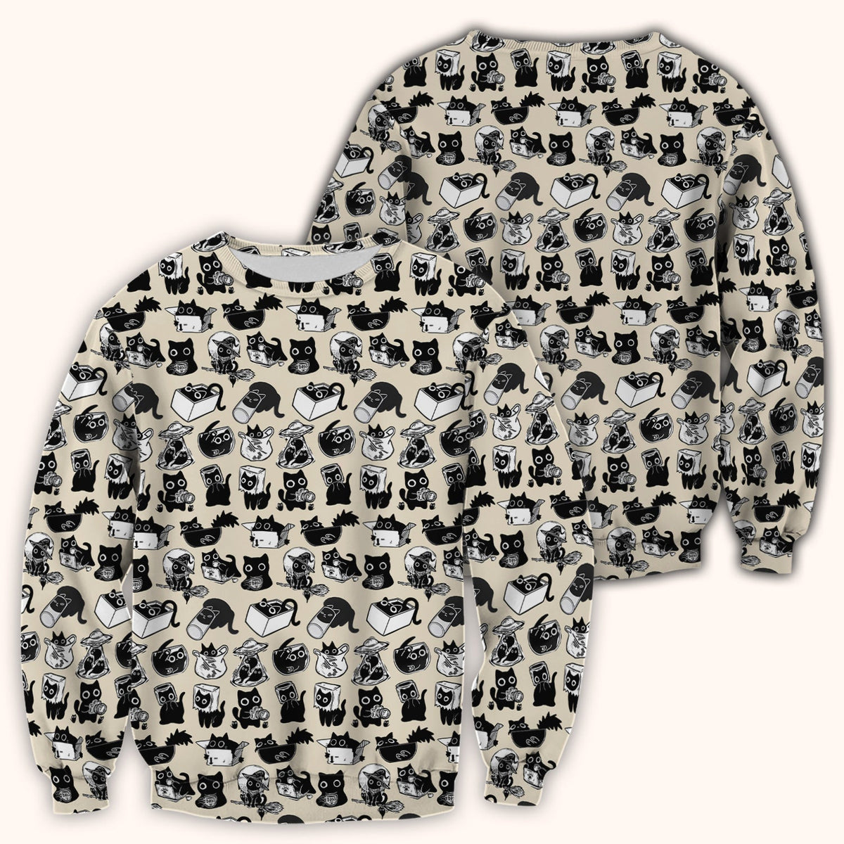 Black Cat Halloween Doodle Pattern Scrub Top, Comfortable Scrubs for Nurses