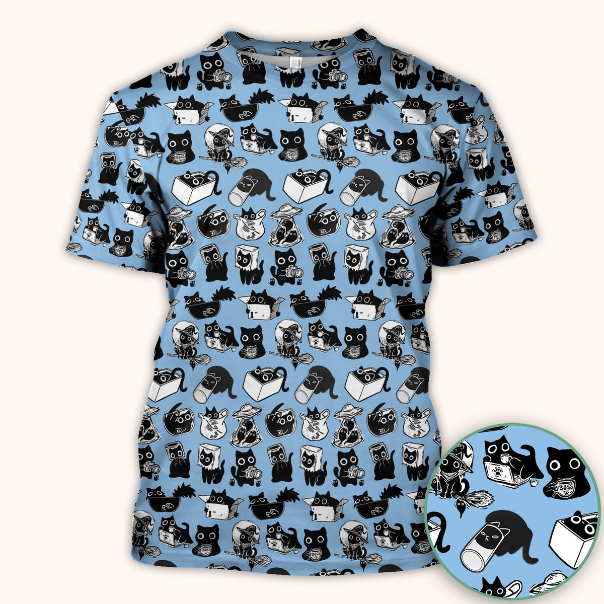 Black Cat Halloween Doodle Pattern Scrub Top, Comfortable Scrubs for Nurses