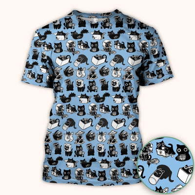 Black Cat Halloween Doodle Pattern Scrub Top, Comfortable Scrubs for Nurses