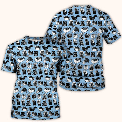 Black Cat Halloween Doodle Pattern Scrub Top, Comfortable Scrubs for Nurses