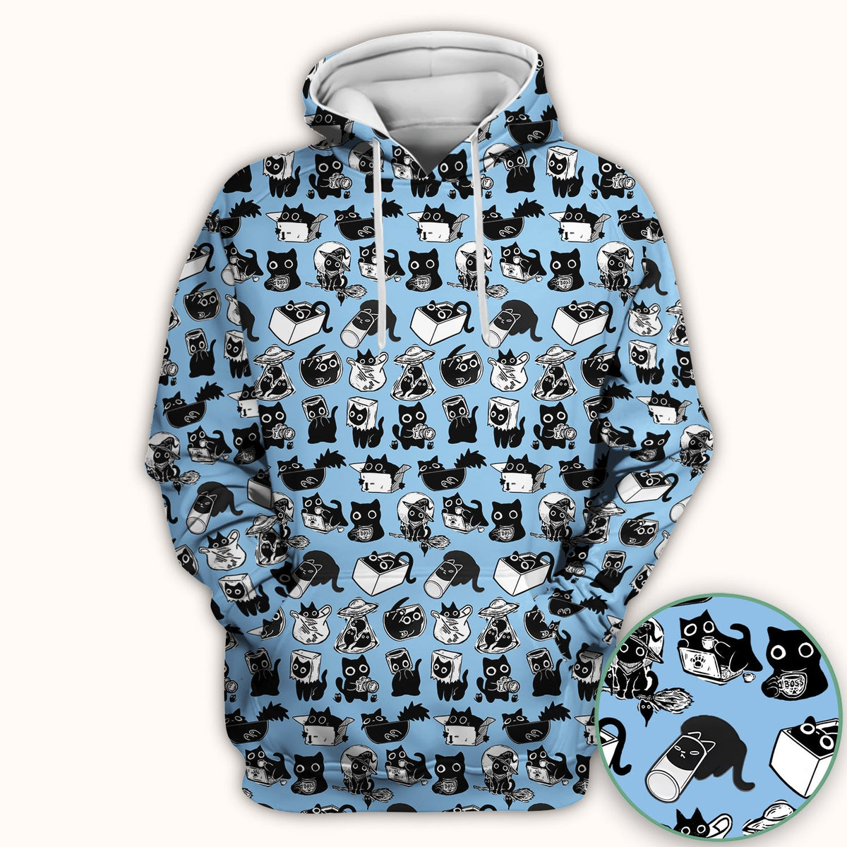 Black Cat Halloween Doodle Pattern Scrub Top, Comfortable Scrubs for Nurses