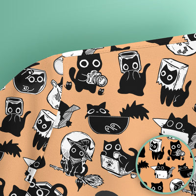 Black Cat Halloween Doodle Pattern Scrub Top, Comfortable Scrubs for Nurses