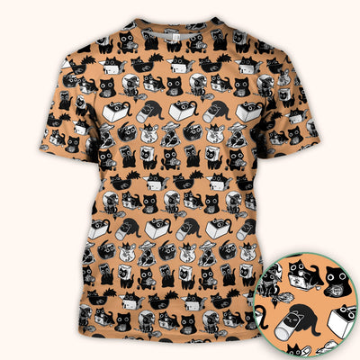 Black Cat Halloween Doodle Pattern Scrub Top, Comfortable Scrubs for Nurses