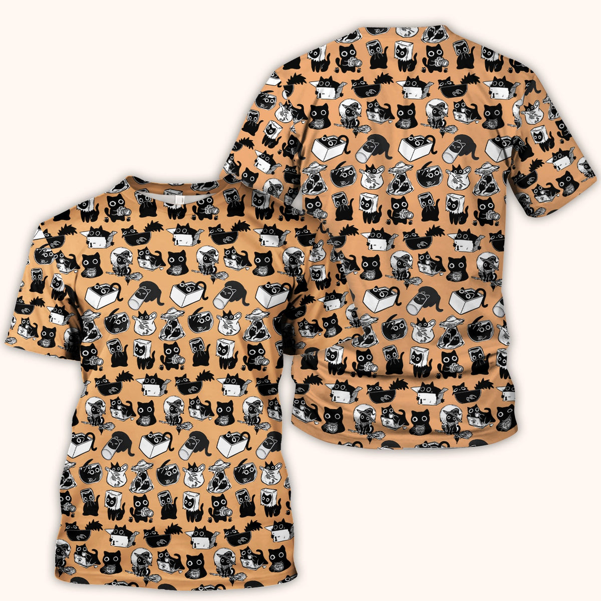 Black Cat Halloween Doodle Pattern Scrub Top, Comfortable Scrubs for Nurses