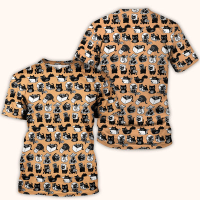 Black Cat Halloween Doodle Pattern Scrub Top, Comfortable Scrubs for Nurses