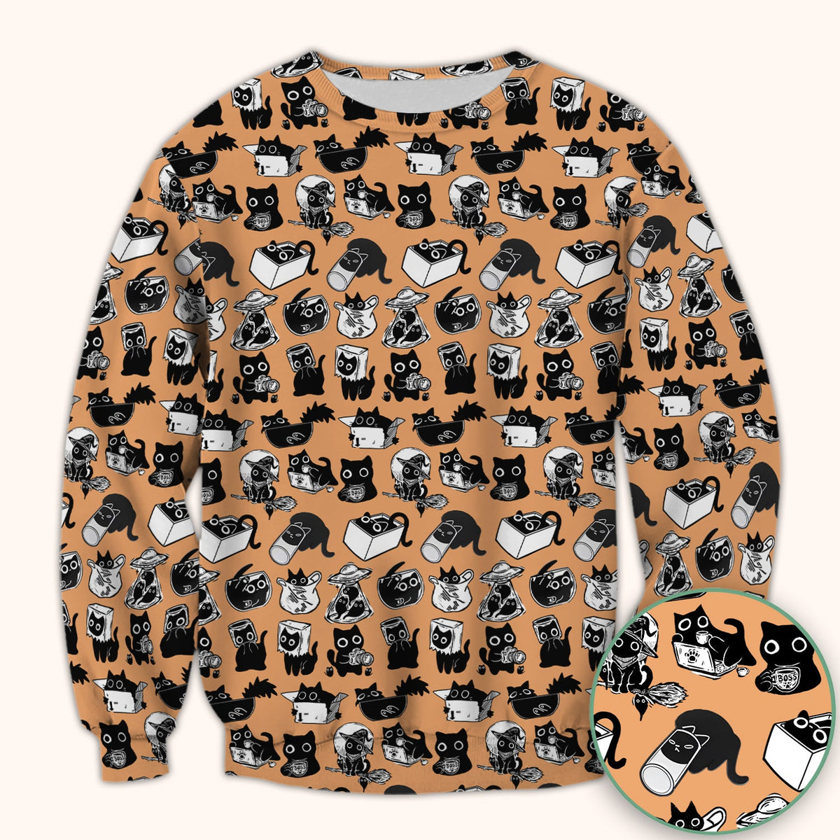 Black Cat Halloween Doodle Pattern Scrub Top, Comfortable Scrubs for Nurses