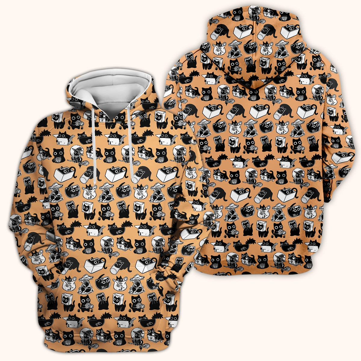 Black Cat Halloween Doodle Pattern Scrub Top, Comfortable Scrubs for Nurses