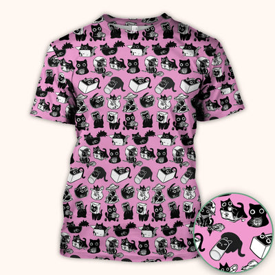 Black Cat Halloween Doodle Pattern Scrub Top, Comfortable Scrubs for Nurses