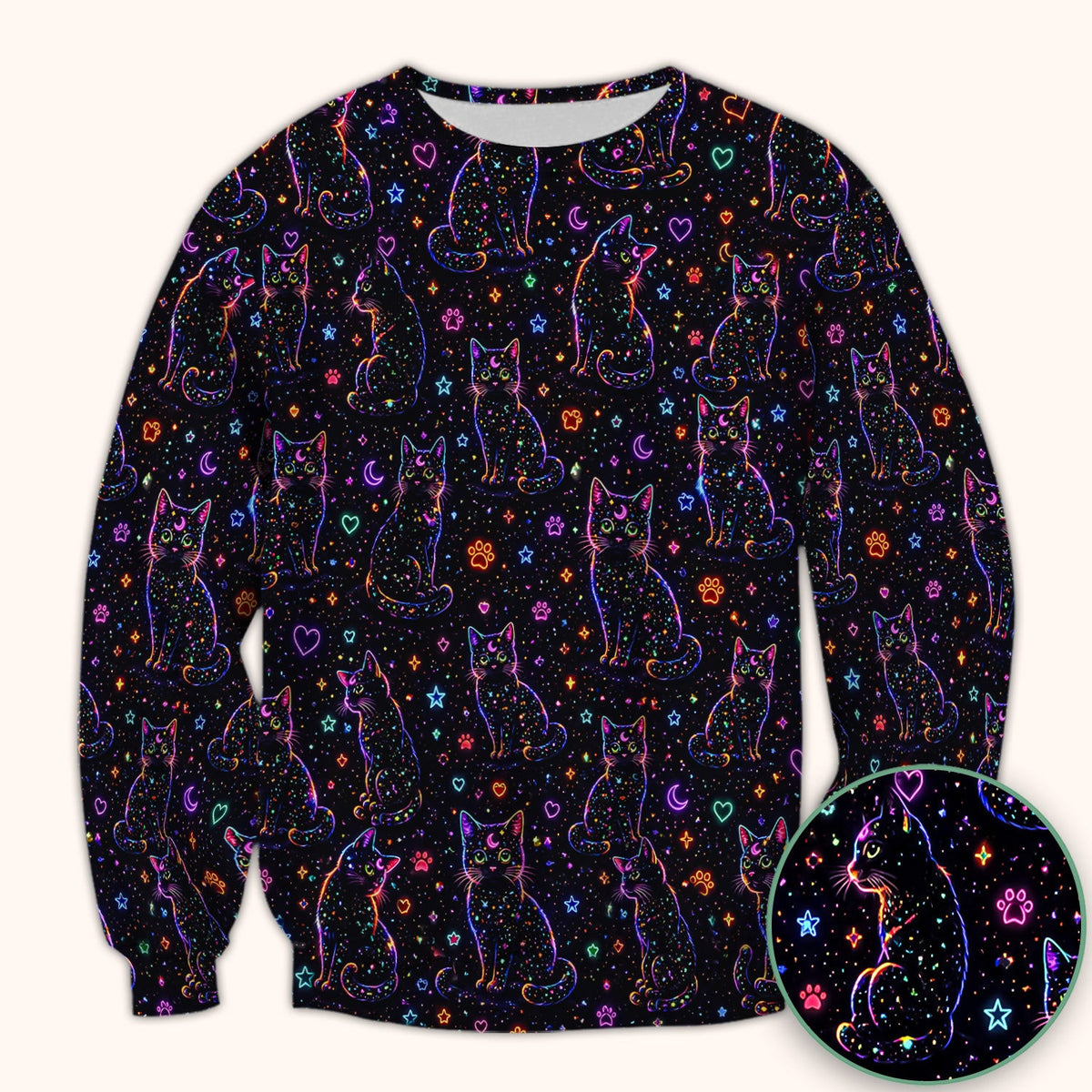 Mystical Cosmic Moon Cat Pattern Scrub Top, Comfortable Scrubs for Nurses