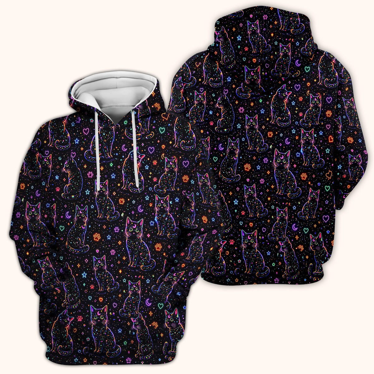 Mystical Cosmic Moon Cat Pattern Scrub Top, Comfortable Scrubs for Nurses
