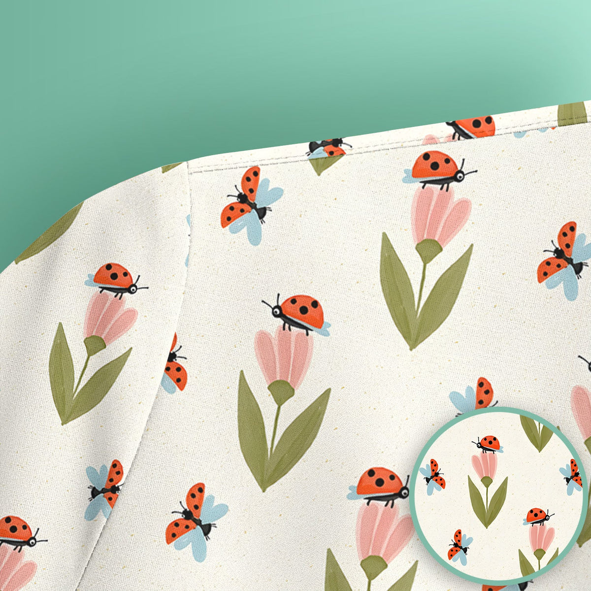 Cute Ladybug Tulip Floral Pattern Scrub Top, Comfortable Scrubs for Nurses