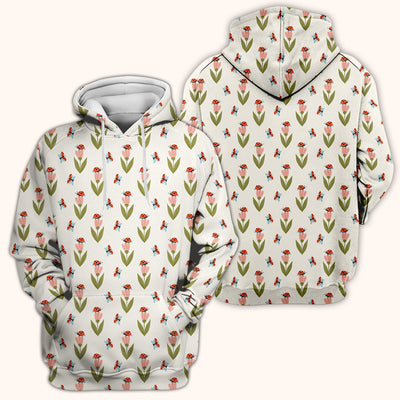 Cute Ladybug Tulip Floral Pattern Scrub Top, Comfortable Scrubs for Nurses
