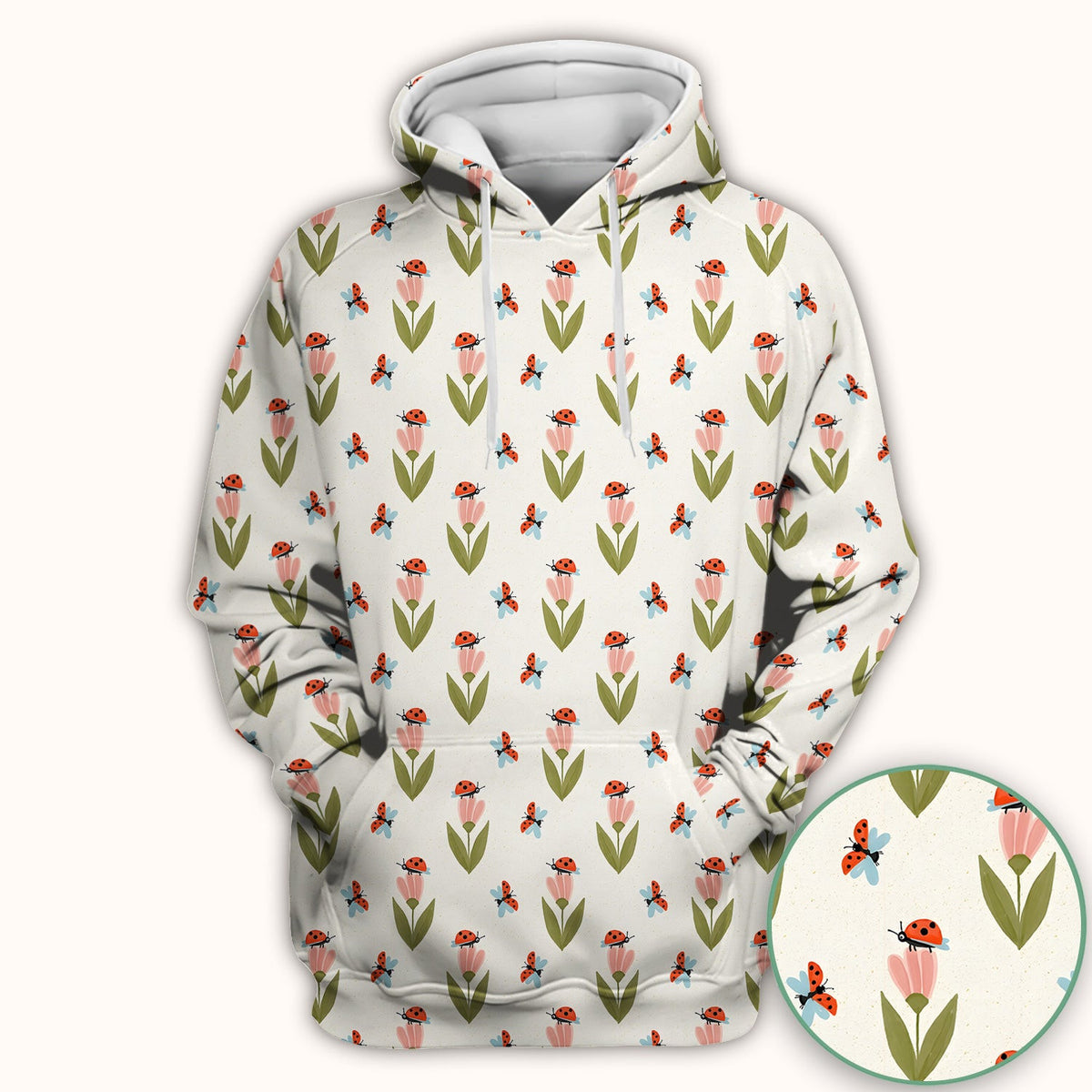 Cute Ladybug Tulip Floral Pattern Scrub Top, Comfortable Scrubs for Nurses