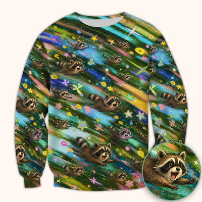 Cute Raccoon Rainbow Dash Pattern Scrub Top, Comfortable Scrubs for Nurses