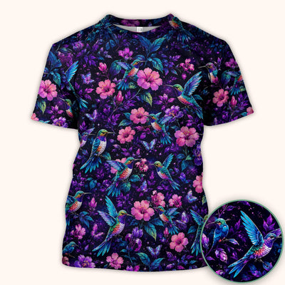 Vibrant Hummingbird Hibiscus Blossom Pattern Scrub Top, Comfortable Scrubs for Nurses