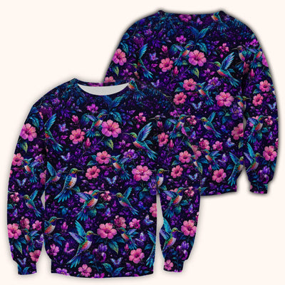 Vibrant Hummingbird Hibiscus Blossom Pattern Scrub Top, Comfortable Scrubs for Nurses
