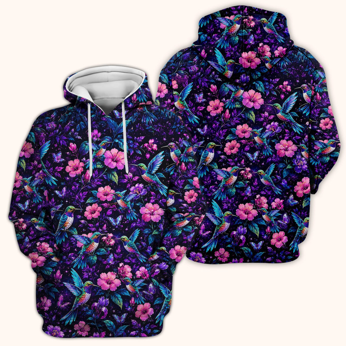 Vibrant Hummingbird Hibiscus Blossom Pattern Scrub Top, Comfortable Scrubs for Nurses