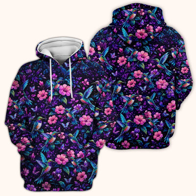 Vibrant Hummingbird Hibiscus Blossom Pattern Scrub Top, Comfortable Scrubs for Nurses