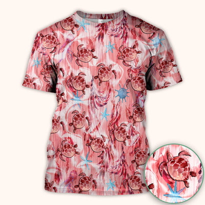 Pink Sea Turtle Ocean Pattern Scrub Top, Comfortable Scrubs for Nurses