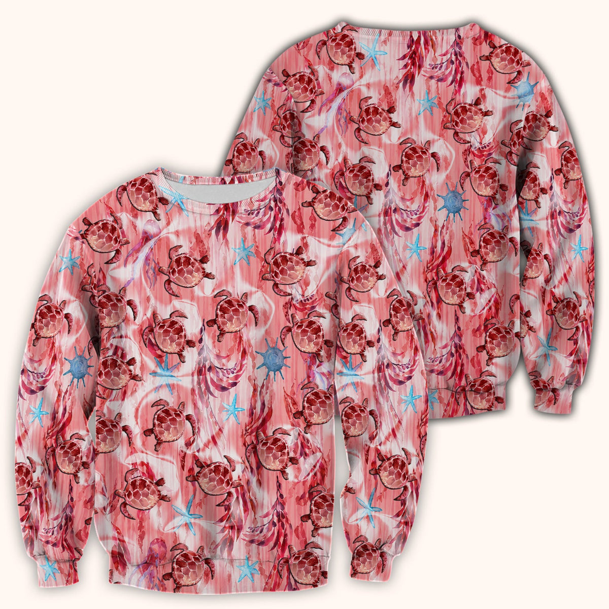 Pink Sea Turtle Ocean Pattern Scrub Top, Comfortable Scrubs for Nurses