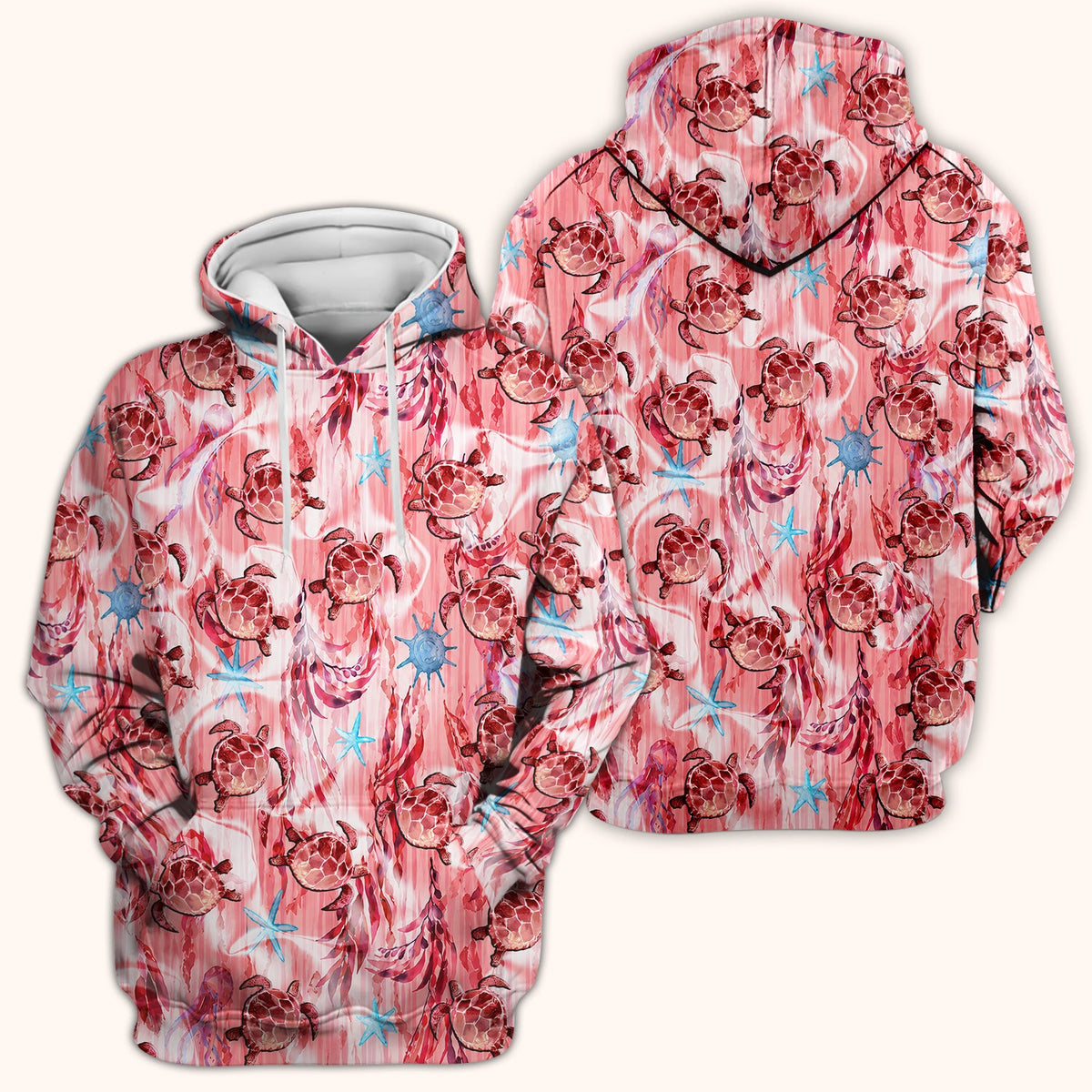 Pink Sea Turtle Ocean Pattern Scrub Top, Comfortable Scrubs for Nurses