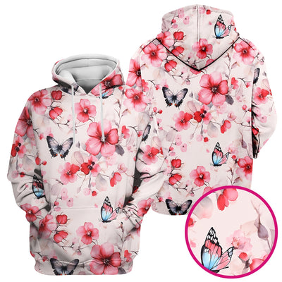 Pink Butterfly Blossom Pattern Scrub Top, Comfortable Scrubs for Nurses