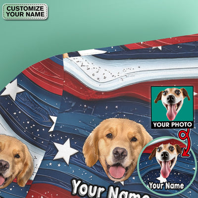 Personalized Patriotic Dog Photo Pattern Scrub Top, Comfortable Scrubs for Nurses