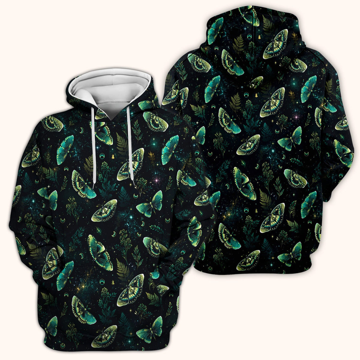 Mystical Moonlight Butterfly Garden Pattern Scrub Top, Comfortable Scrubs for Nurses