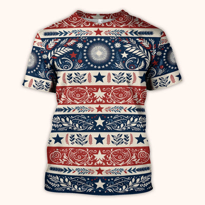 Patriotic Americana Starburst Floral Pattern Scrub Top, Comfortable Scrubs for Nurses