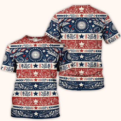 Patriotic Americana Starburst Floral Pattern Scrub Top, Comfortable Scrubs for Nurses