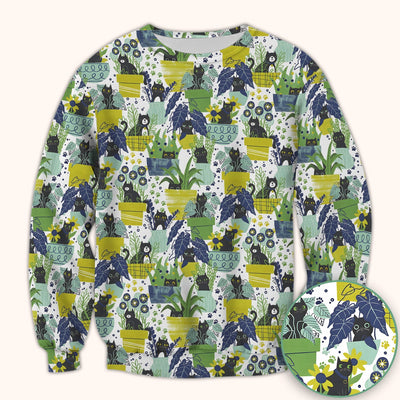 Black Cat Planter Garden Pattern Scrub Top, Comfortable Scrubs for Nurses