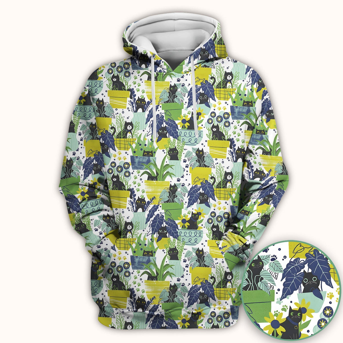 Black Cat Planter Garden Pattern Scrub Top, Comfortable Scrubs for Nurses