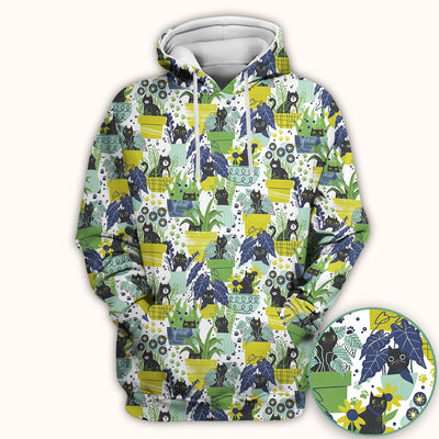 Black Cat Planter Garden Pattern Scrub Top, Comfortable Scrubs for Nurses