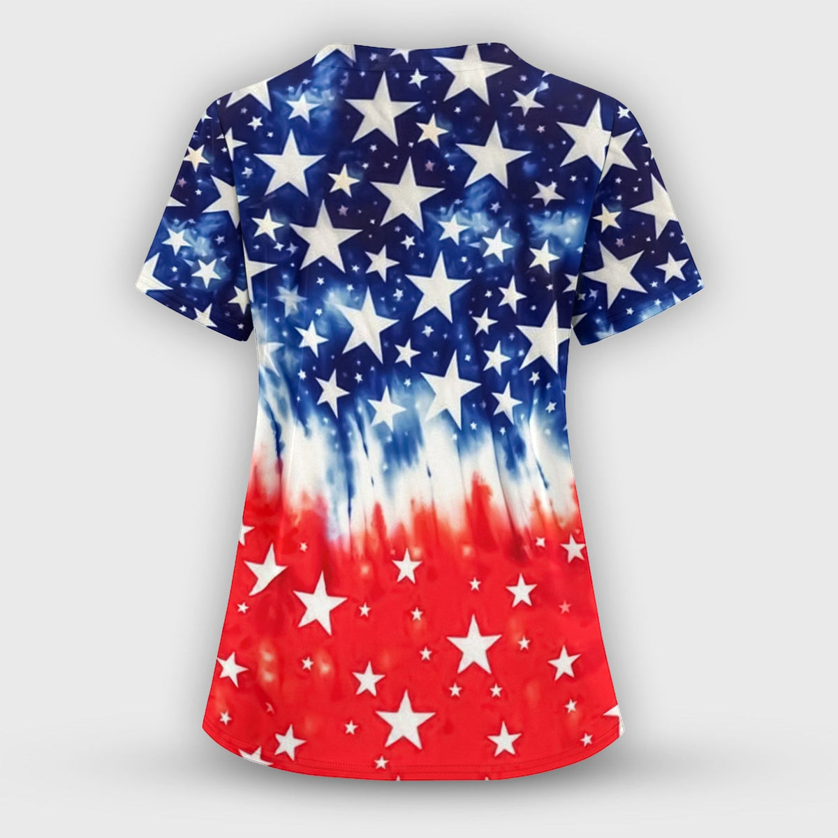 Patriotic Stars Tie Dye Pattern Scrub Top, Comfortable Scrubs for Nurses