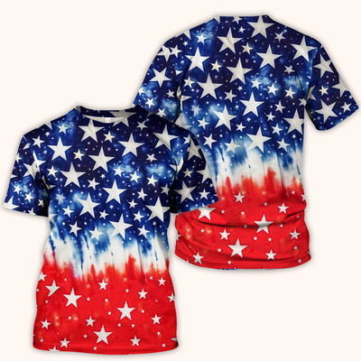 Patriotic Stars Tie Dye Pattern Scrub Top, Comfortable Scrubs for Nurses