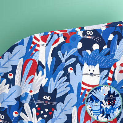 Cute Cats Among Blue Foliage Pattern Scrub Top, Comfortable Scrubs for Nurses