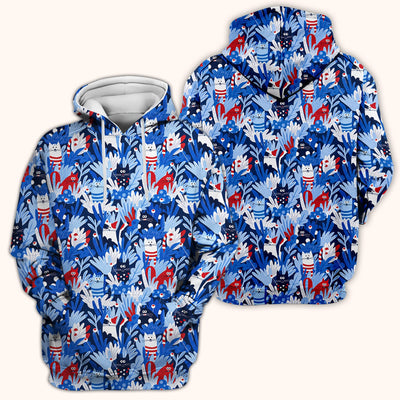 Cute Cats Among Blue Foliage Pattern Scrub Top, Comfortable Scrubs for Nurses