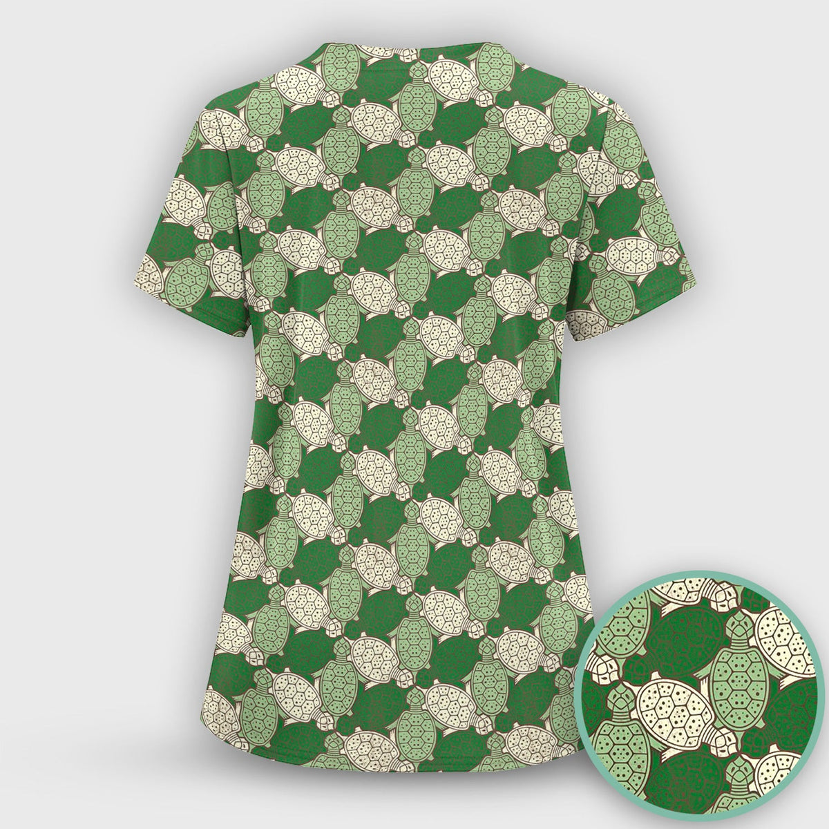 Green Sea Turtle Shell Pattern Scrub Top, Comfortable Scrubs for Nurses