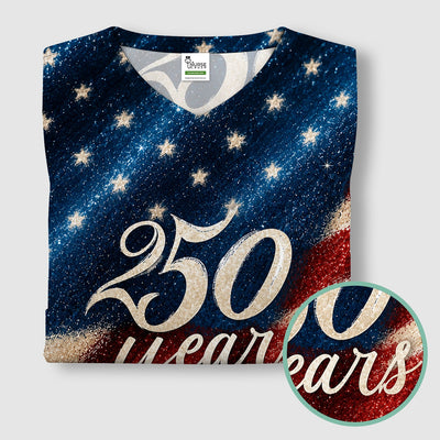 Festive American Flag 250 Years Pattern Scrub Top, Comfortable Scrubs for Nurses