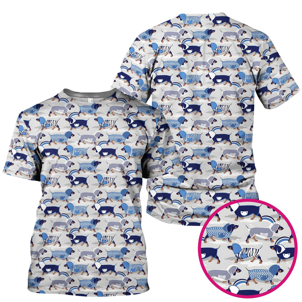 Cute Dachshund Raincoat Parade Pattern Scrub Top, Comfortable Scrubs for Nurses